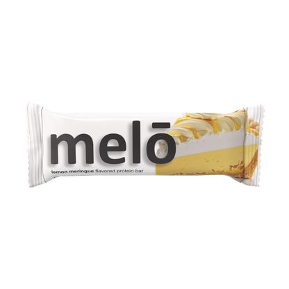 melō lemon meringue flavored protein bar packaging on a white background